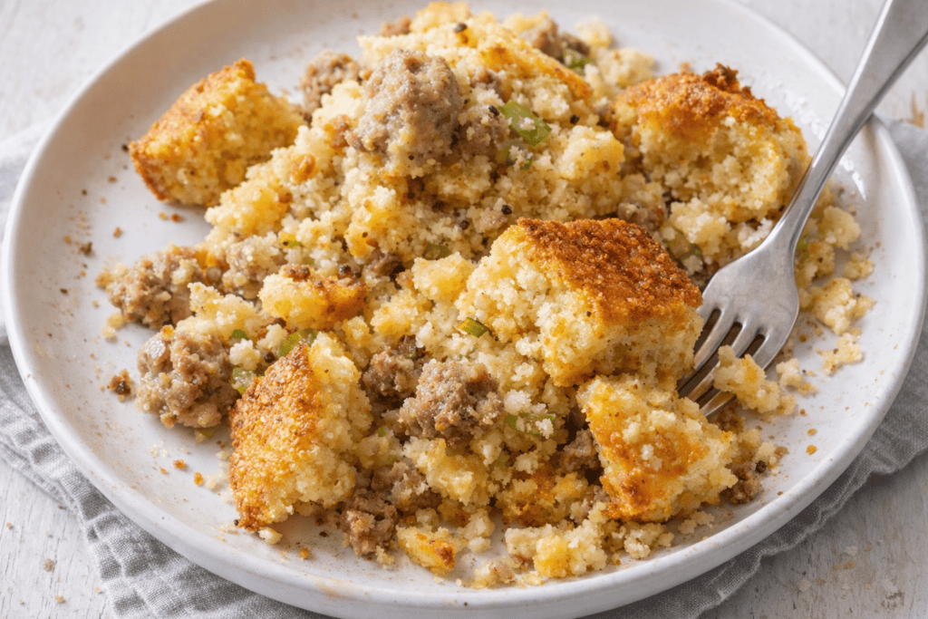 Hearty ground beef and potato casserole with a golden breadcrumb topping.