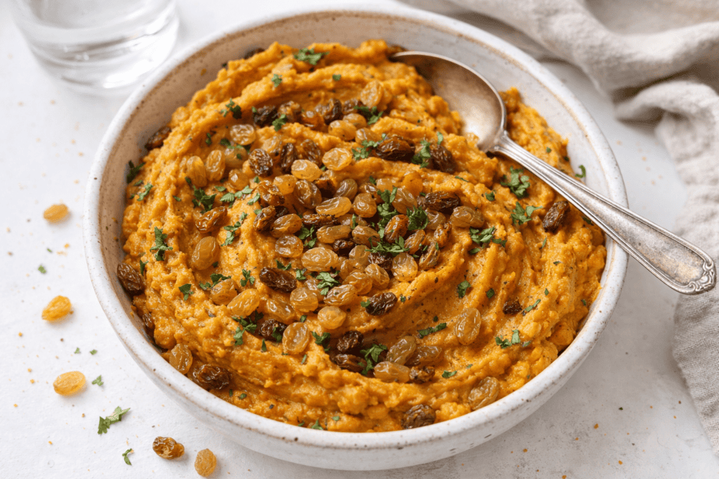 Delicious mashed potatoes with lentils and herbs, perfect for a hearty meal.