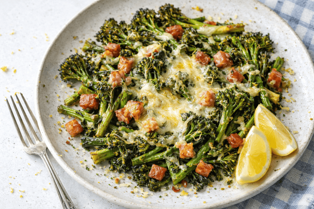 Delicious broccoli casserole topped with melted cheese and crispy bacon bits. Perfect for a hearty,.