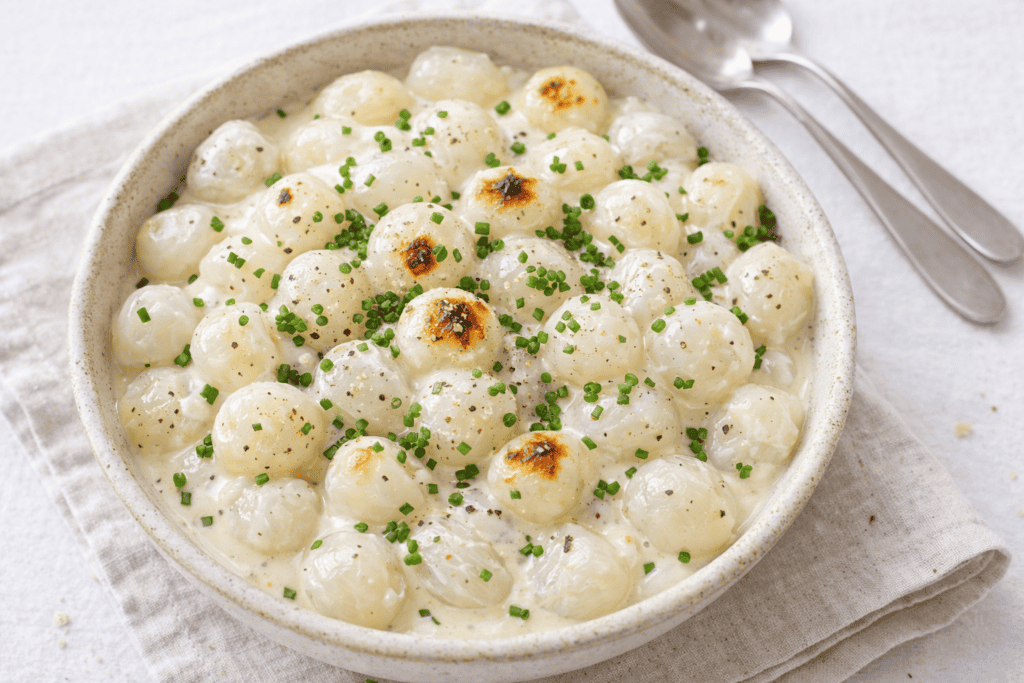 Delicious creamy garlic mashed potatoes garnished with chives in a rustic bowl.