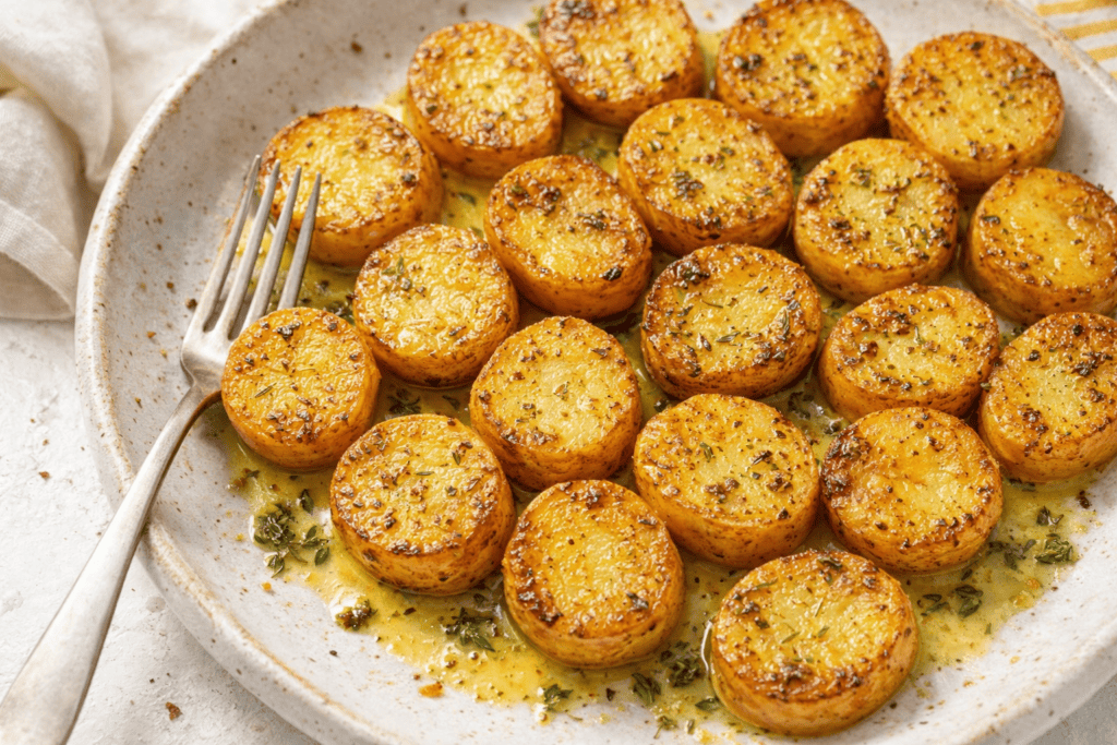Mini potato bites with herbs and crispy golden crust.