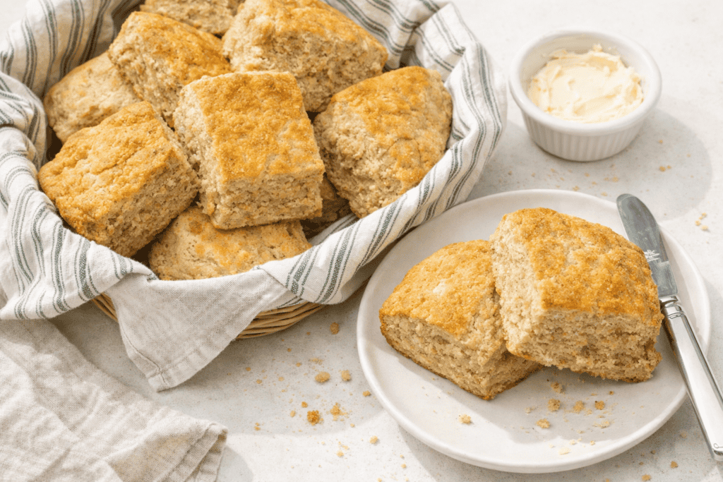Buttermilk cornbread with a golden crust served with butter. Perfect for comfort food and family din.