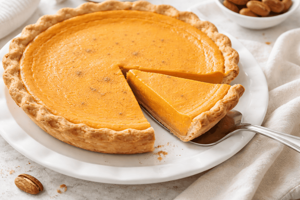 Delicious homemade sweet potato pie with a golden crust and creamy filling.